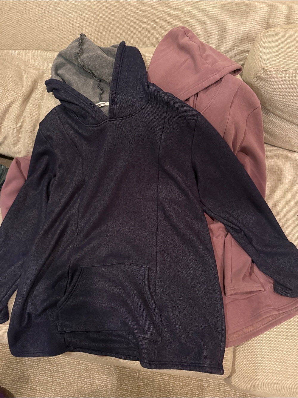 Maternity / Nursing Mauve & Navy Hooded Pullover Sweaters soft fleece inside